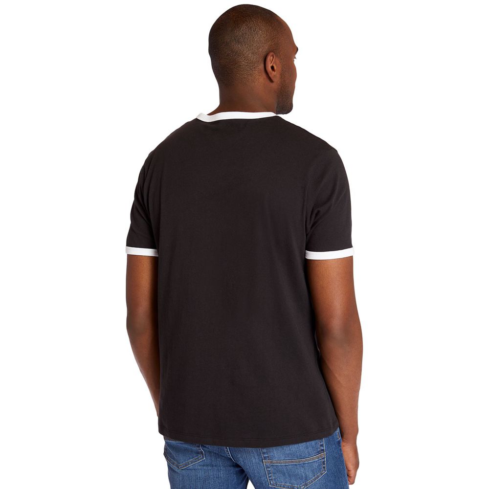 Camisetas Timberland Hombre Tbl® Linear Logo Ringer Negras - Chile UHL-243106